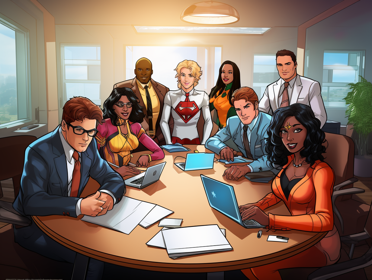 AI generated team of superheroes (AI is still learning about faces)